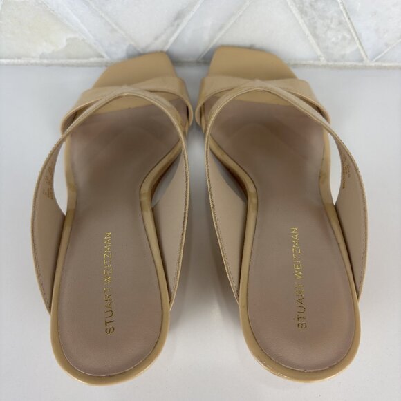 7.5 Patent Cork Wedge Heel Sandal Square Toe Criss Cross Strap Tan Leather Miami - Picture 10 of 13